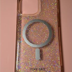 Pink Sky Glitter Phone Case with Silver Accents